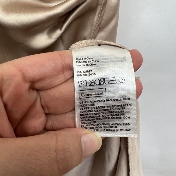 H&M Womens Satin Wrap Dress Size XL Champagne Short Sleeve Special Occasion New - Picture 6 of 7